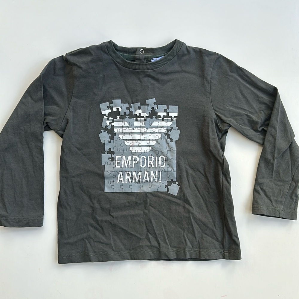 Kids Emporio Armani Gray Logo Long Sleeve Tee